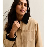 Women's Stone Contrast Collar Midi Barn Jacket New Look | New Look (UK)