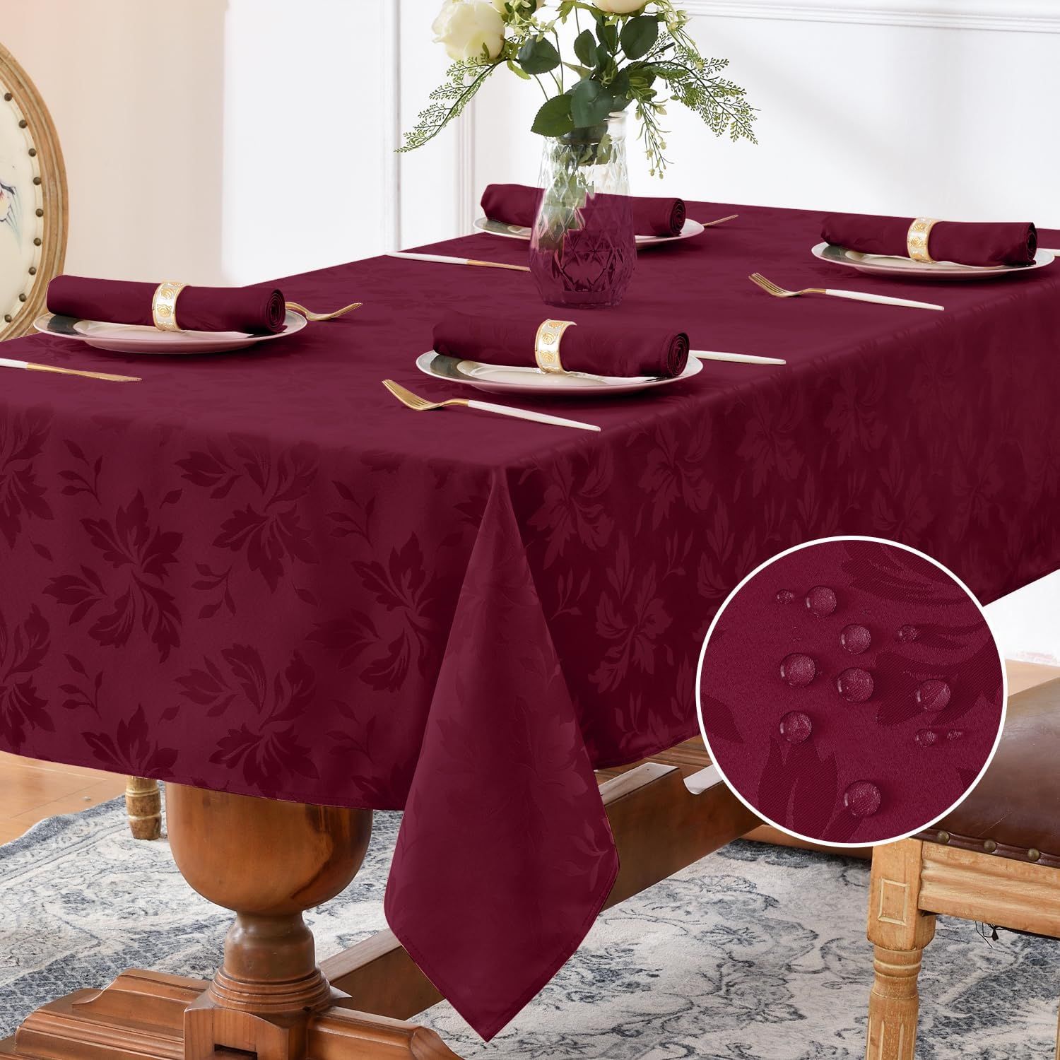 Romanstile Fall Jacquard Rectangle Tablecloth, Elegant Waterproof Damask Floral Pattern Table Clo... | Amazon (US)