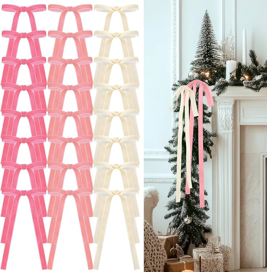 24 Pcs Velvet Bows Christmas Tree Ornaments Vintage Velvet Ribbon Bows for Tree Garland Wreath In... | Amazon (US)