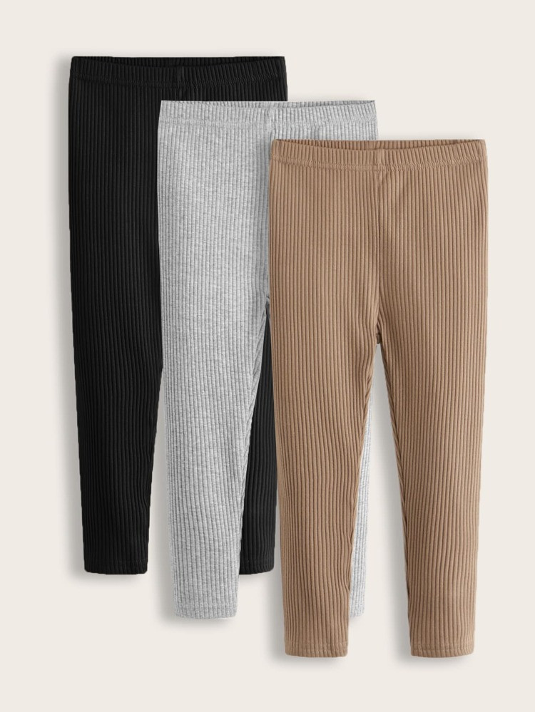 SHEIN BASICS Toddler Girls 3pcs Solid Rib Knit Leggings | SHEIN