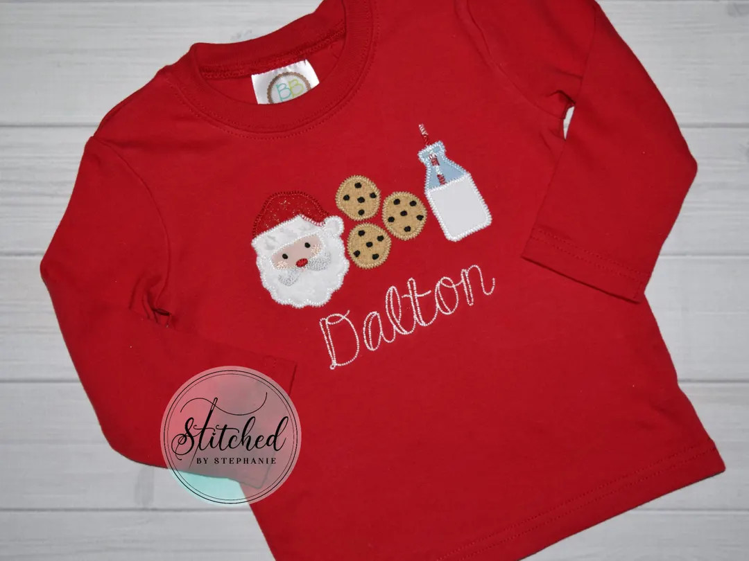 Boys Santa Milk and Cookies Red Long Sleeve Shirt or Baby Bodysuit - Etsy | Etsy (US)