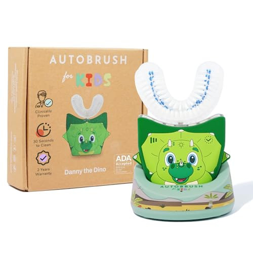 autobrush Kids Electric Toothbrush – Only ADA Accepted U-Shaped Toothbrush, Clinically Proven Up to 5.1X Better Cleaning, 30 Seconds, Full-Mouth 360 Coverage, LED Lights, Music, Ages 6-8, Dinosaur | Amazon (US)