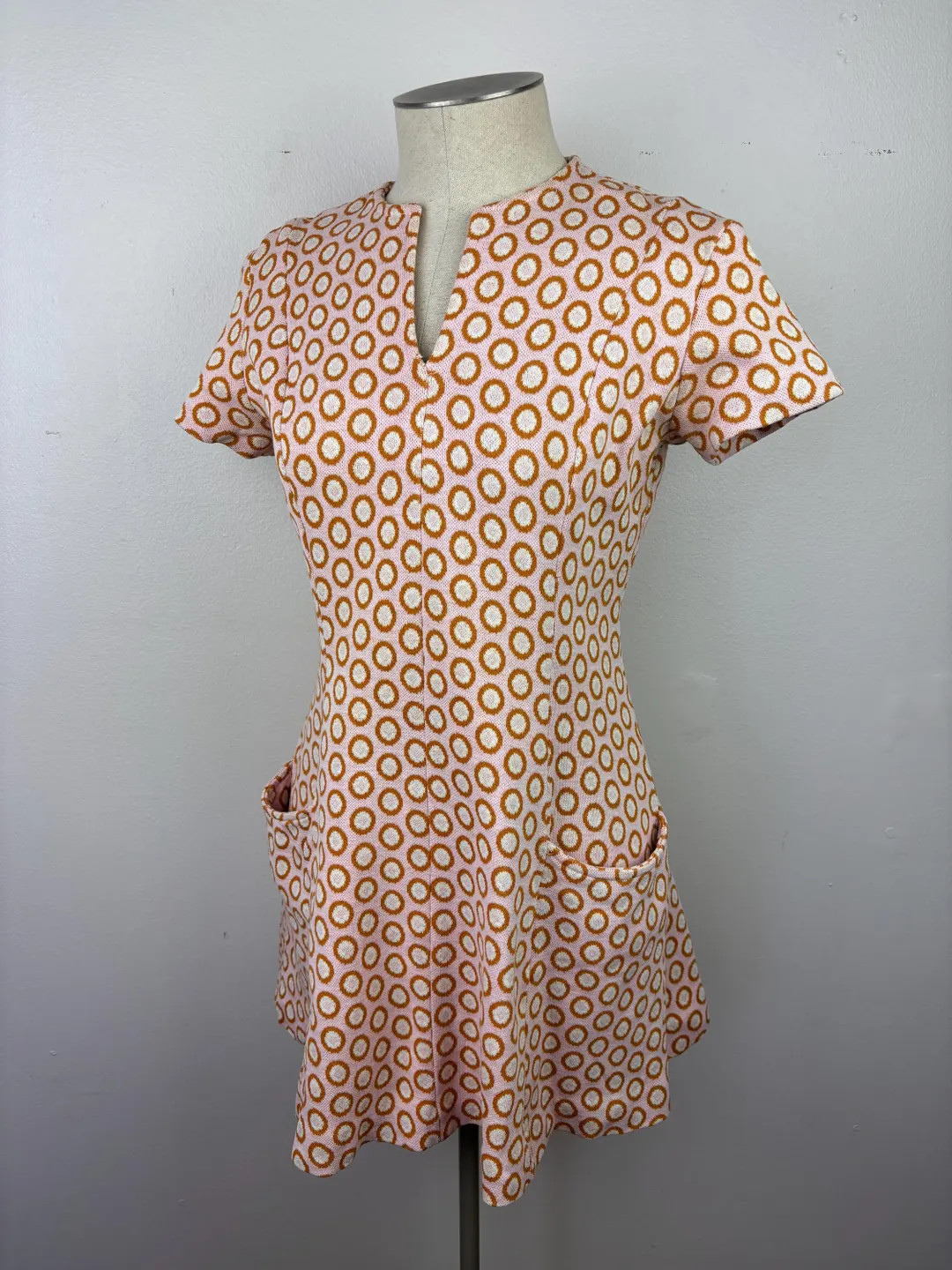 Vintage 70s Women's Mini Dress Knit Pink Pattern Small - Etsy | Etsy (US)