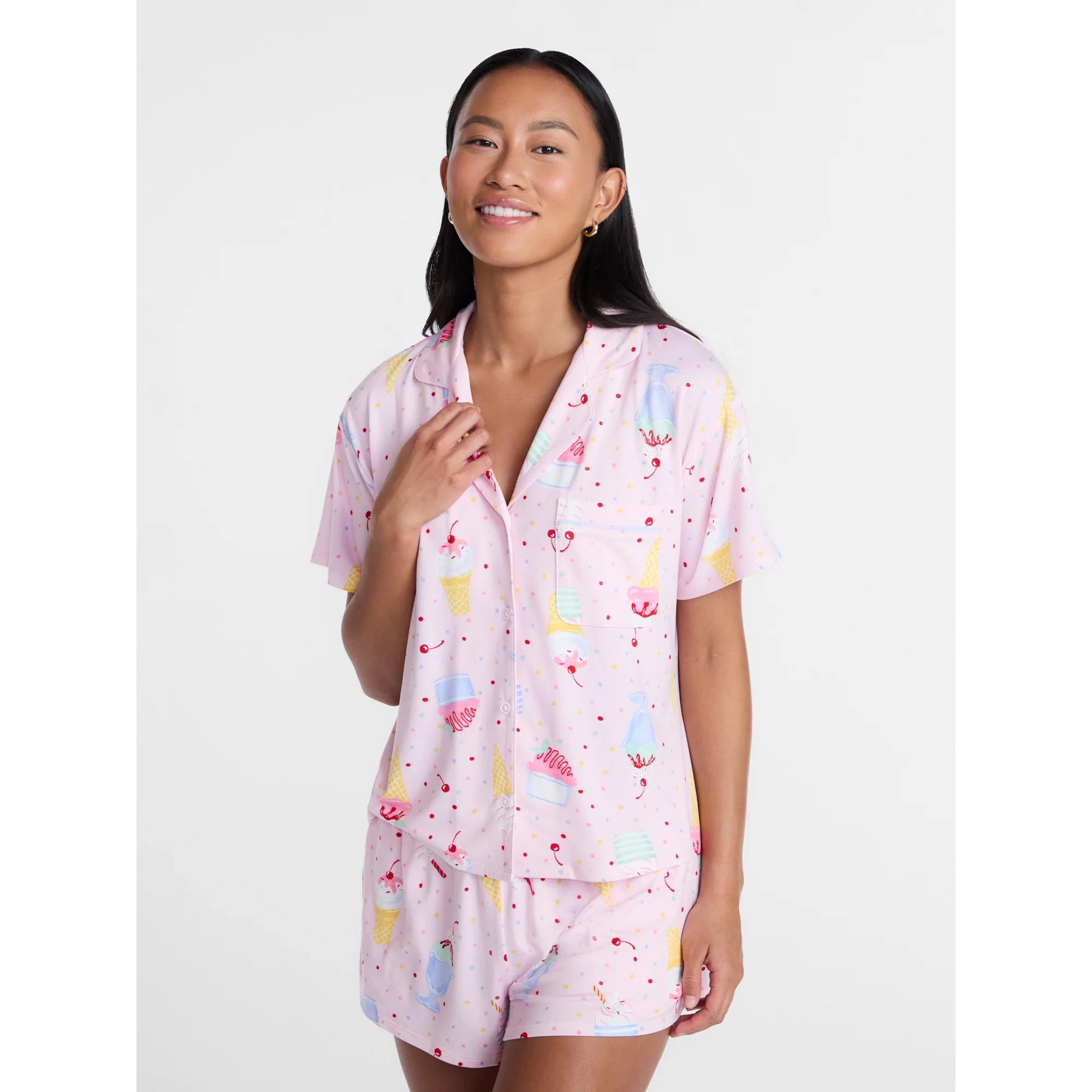 Ice Cream Women's Notch Top and Shorts Pajama Set from Way to Celebrate, 2-Piece, Sizes XS-3X | Walmart (US)