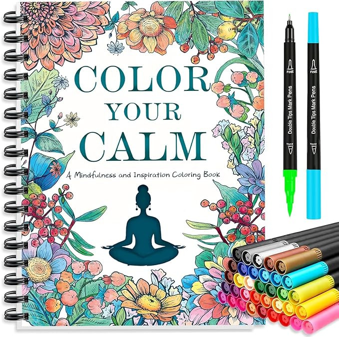 Adult Coloring Book for Women with 36 Dual-Tip Markers, 30 Patterns Spiral Bound Coloring Books f... | Amazon (US)