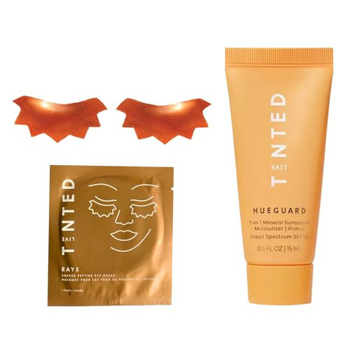 Live Tinted Travel Duo: Includes Travel-sized Hueguard 3-in-1 Mineral Sunscreen SPF 30 0.5oz & 1-Pack Rays Copper Peptide Eye Mask, 2 piece-set | Amazon (US)