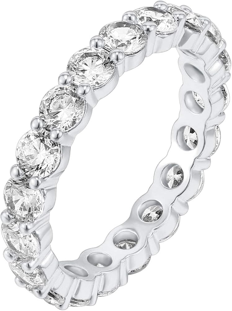 14K Gold Plated Cubic Zirconia Rings | 3.0mm Eternity Bands | Gold Rings for Women | Amazon (US)