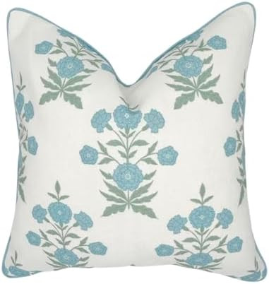Jillien Harbor Amelia 20" x 20" Floral Throw Pillow Cover Blockprint 50 cm x 50 cm Grandmillennia... | Amazon (US)