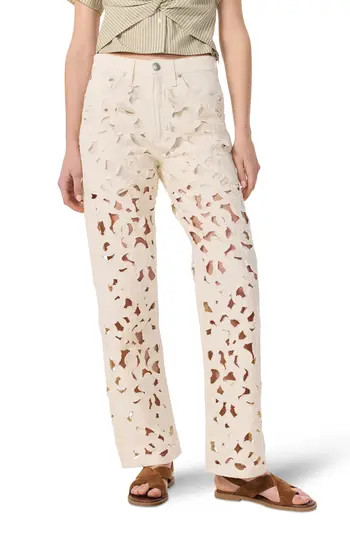 rag & bone Logan Floral Cutout Mid Rise Wide Leg Jeans in Ecru at Nordstrom Rack, Size 31 | Nordstrom Rack