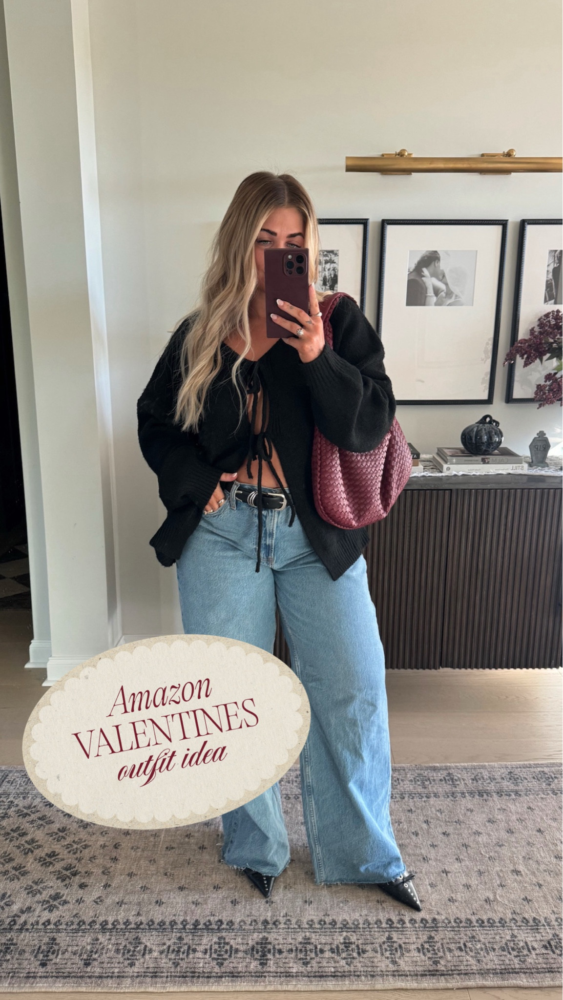 Outfit idea for Valentine’s Day💌 Sweater is Amazon prime so will come in time for Saturday! My fave date night sweater 

#LTKMidsize #LTKValentine