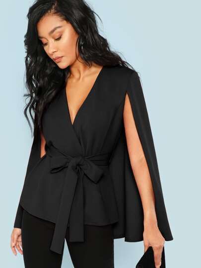 SHEIN Surplice Neck Tie Waist Cape Coat | SHEIN