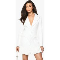 Womens Ruffle Hem Tailored Blazer Dress - White - 2 | boohoo (US & Canada)