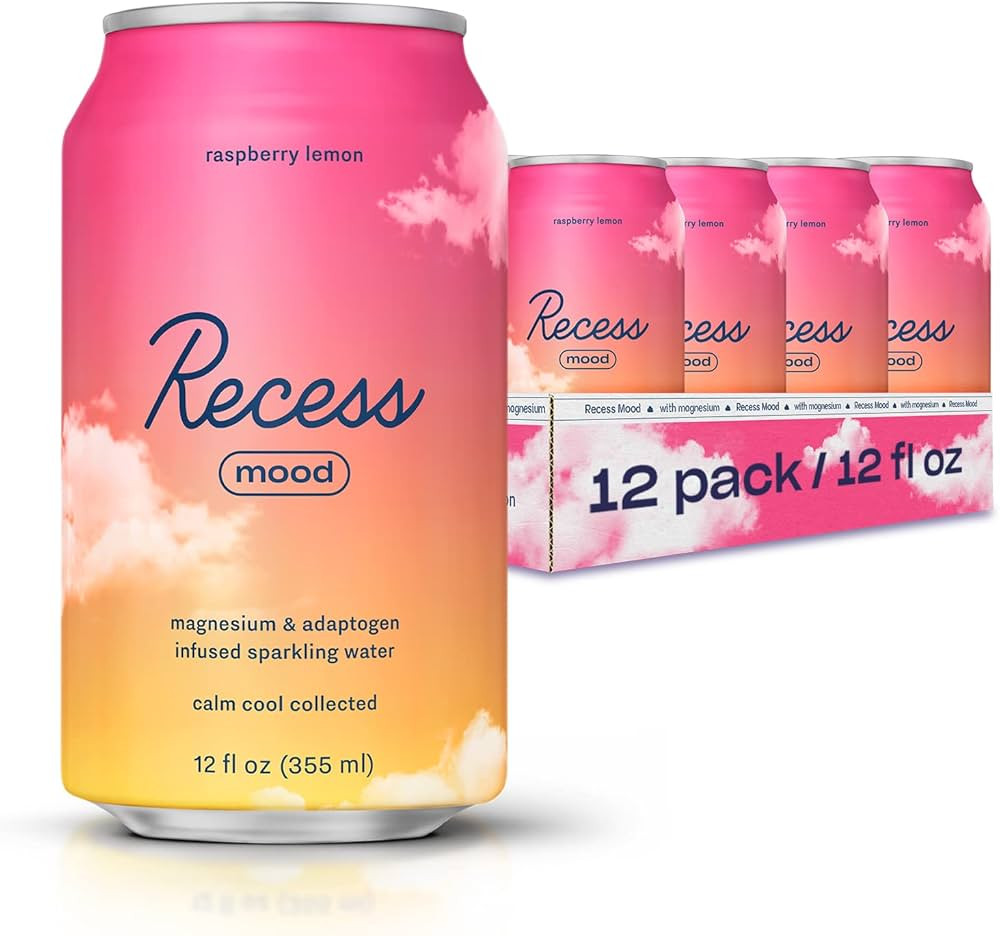 Recess Mood Magnesium Supplement Drink Calming Beverage, 12 Ounce, Pack of 12 (Raspberry Lemon, 1... | Amazon (US)