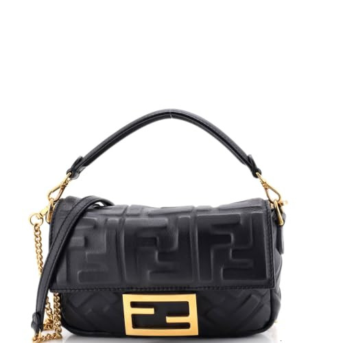 Fendi, Pre-Loved Baguette NM Bag Zucca Embossed Leather Mini, Black | Amazon (US)