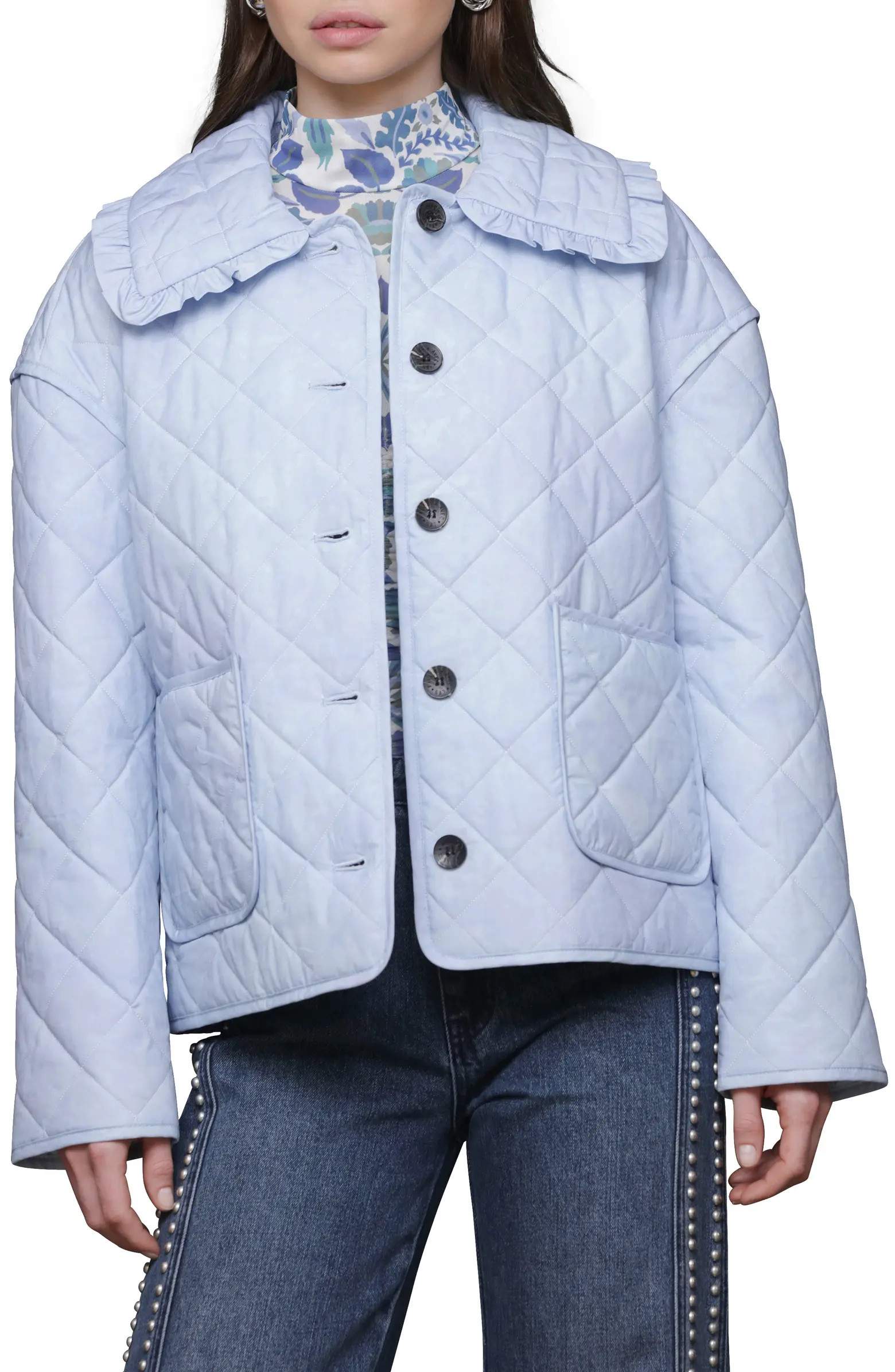 Avec Les Filles Ruffle Collar Quilted Jacket | Nordstrom | Nordstrom