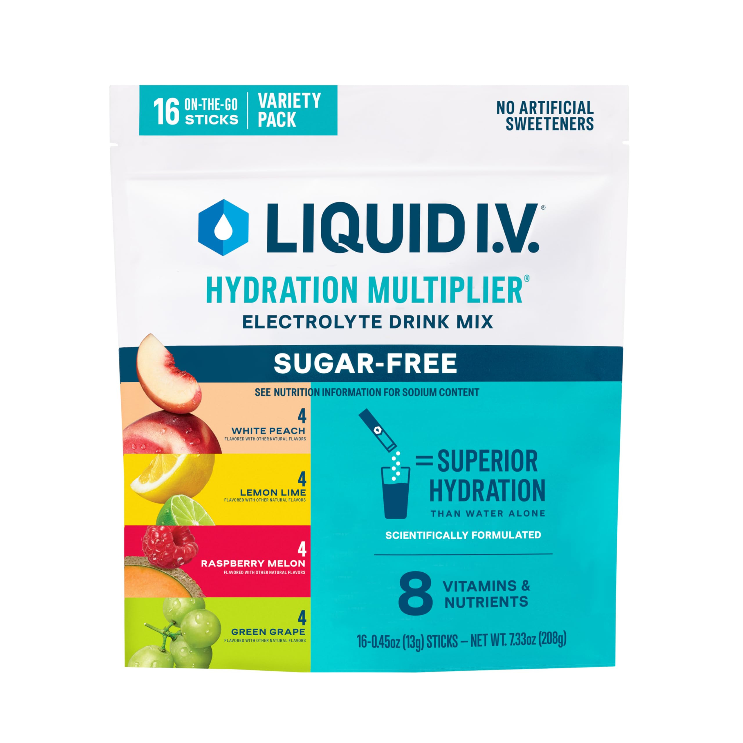 Liquid I.V.® Hydration Multiplier Sugar-Free Variety Pack - Raspberry Meon, Lemon Lime, White Pe... | Amazon (US)