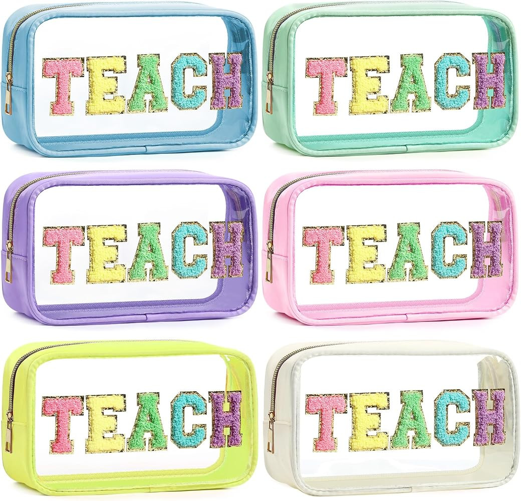 Kacctyen 6 Pcs Clear Teach Makeup Bags Bulk Teacher Appreciation Gifts Preppy Patch Makeup Bag wi... | Amazon (US)