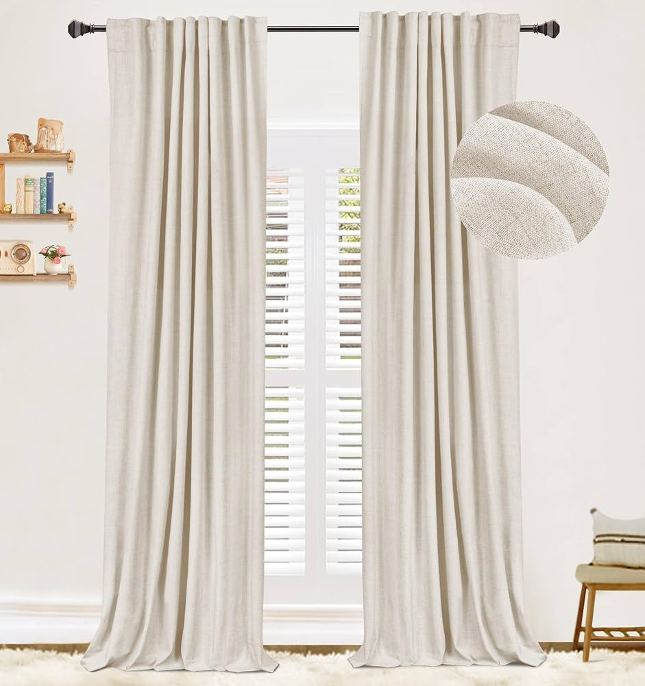100% Blackout Shield Linen Blackout Curtains 84 inches Long,Back Tab/Rod Pocket Thermal Insulated... | Amazon (US)