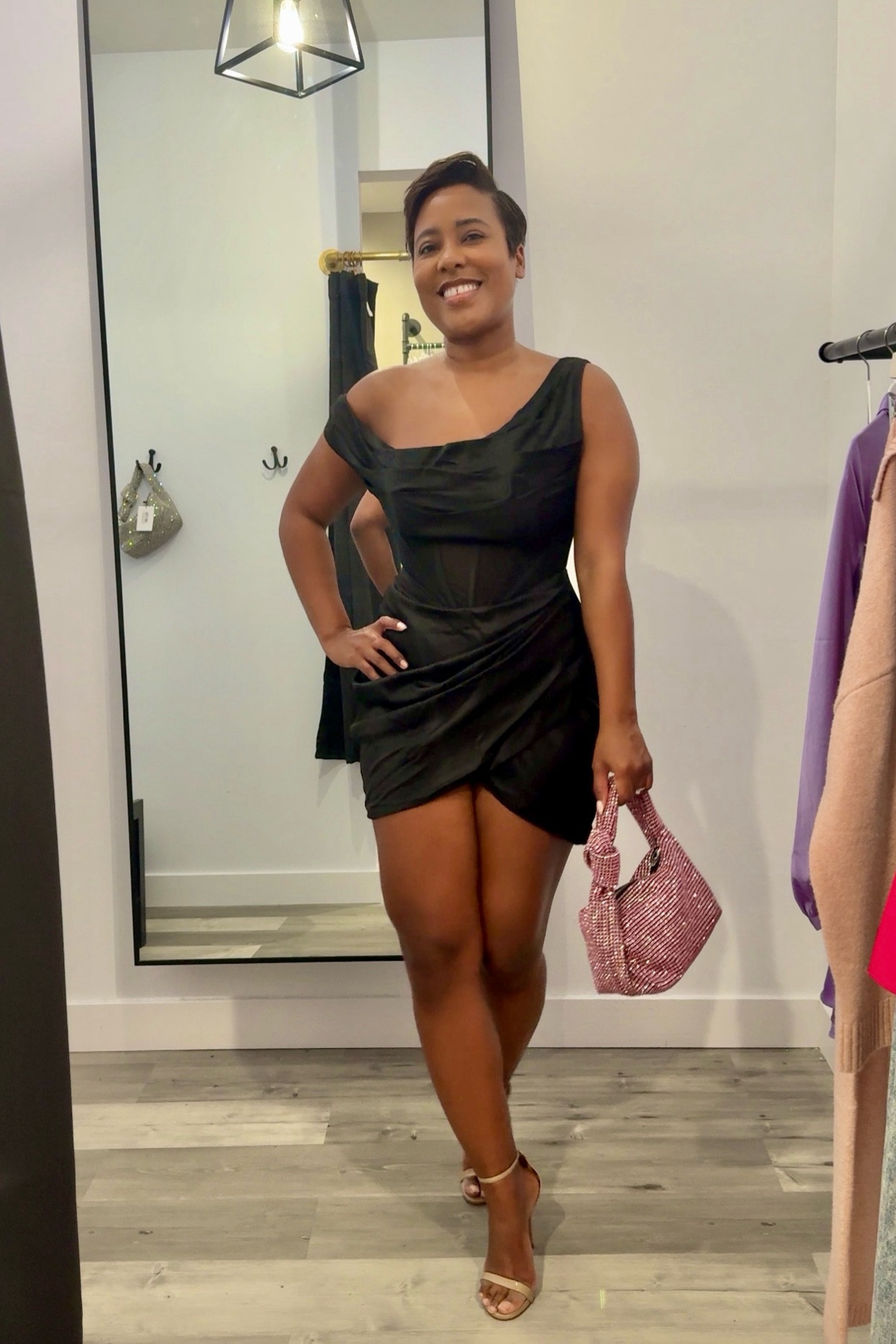 Sexy date night dress Valentine’s Day outfit little black dress with pink rhinestone bag

#LTKSeasonal