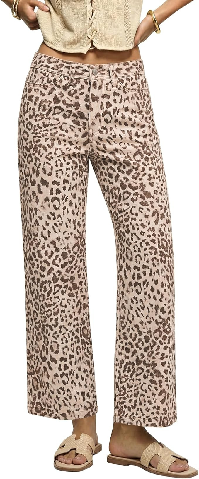 luvamia Wide Leg Jeans Woman Trendy High Waisted Leopard Cheetah Print Ankle Length Stretchy Deni... | Amazon (US)