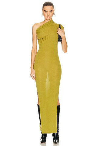 Rick Owens Ribbed One Shoulder Dress in Yellow | FWRD 