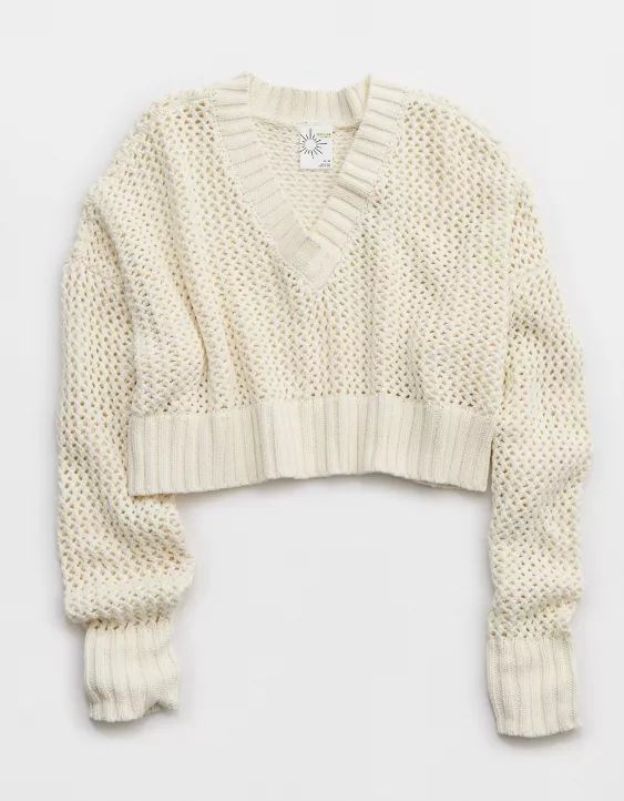 OFFLINE By Aerie Crochet V Neck Sweater | Aerie