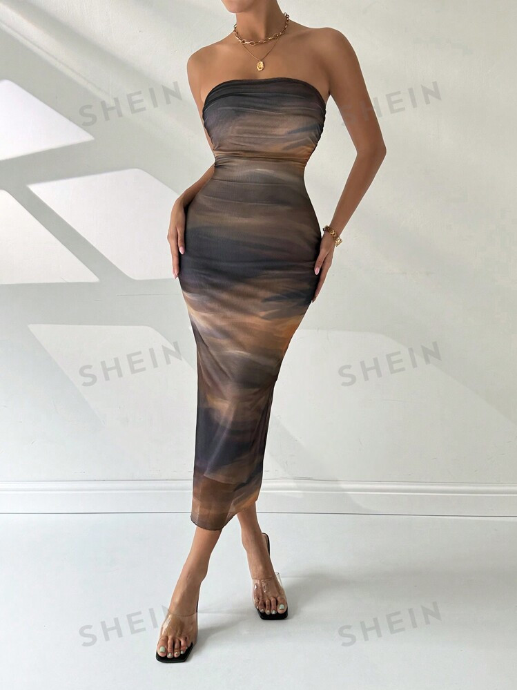 TrendsSHEIN Privé Women's Summer Bodycon Dress With Split Hem And Graphic Print | SHEIN