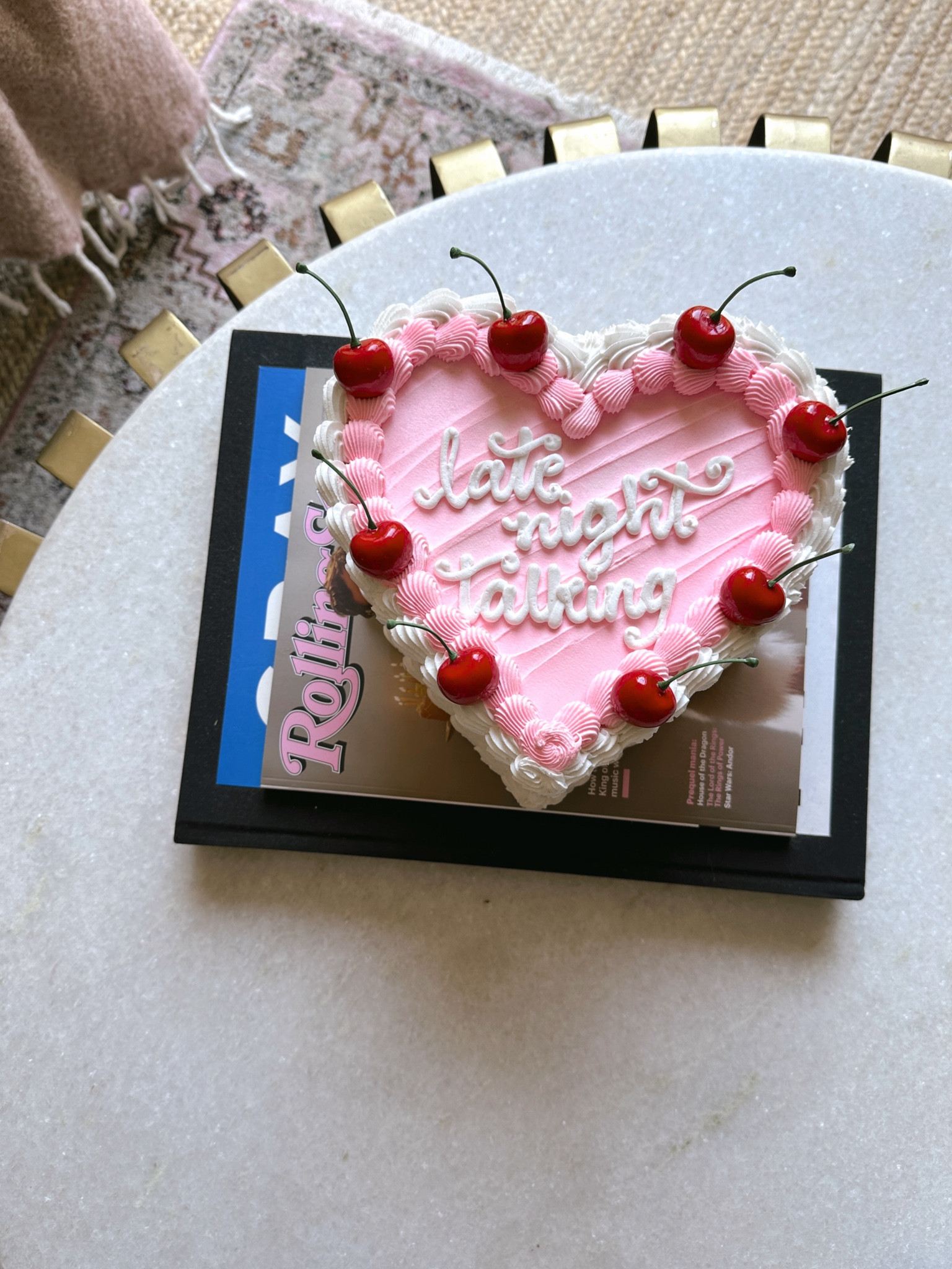 Harry styles home decor, Etsy shop, Custom Fake Cake/8inch/Retro Cake/Kitsch Cake/Fake Food Prop/Coffee Table Art/ Frosting Cake/ Photoshoot/ Display Cake, Cherry Cake Wall Hanging, Living room home decor, pink soft wool-blend throw blanket from H&M, Faxon Oriental Pink/Beige Area Rug - on sale now, Hand Braided Jute Rug from rugs.com, home accents, gift ideas, white marble and gold coffee table, coffee table books, gray Malian, Amazon 

#LTKunder100 #LTKsalealert #LTKhome