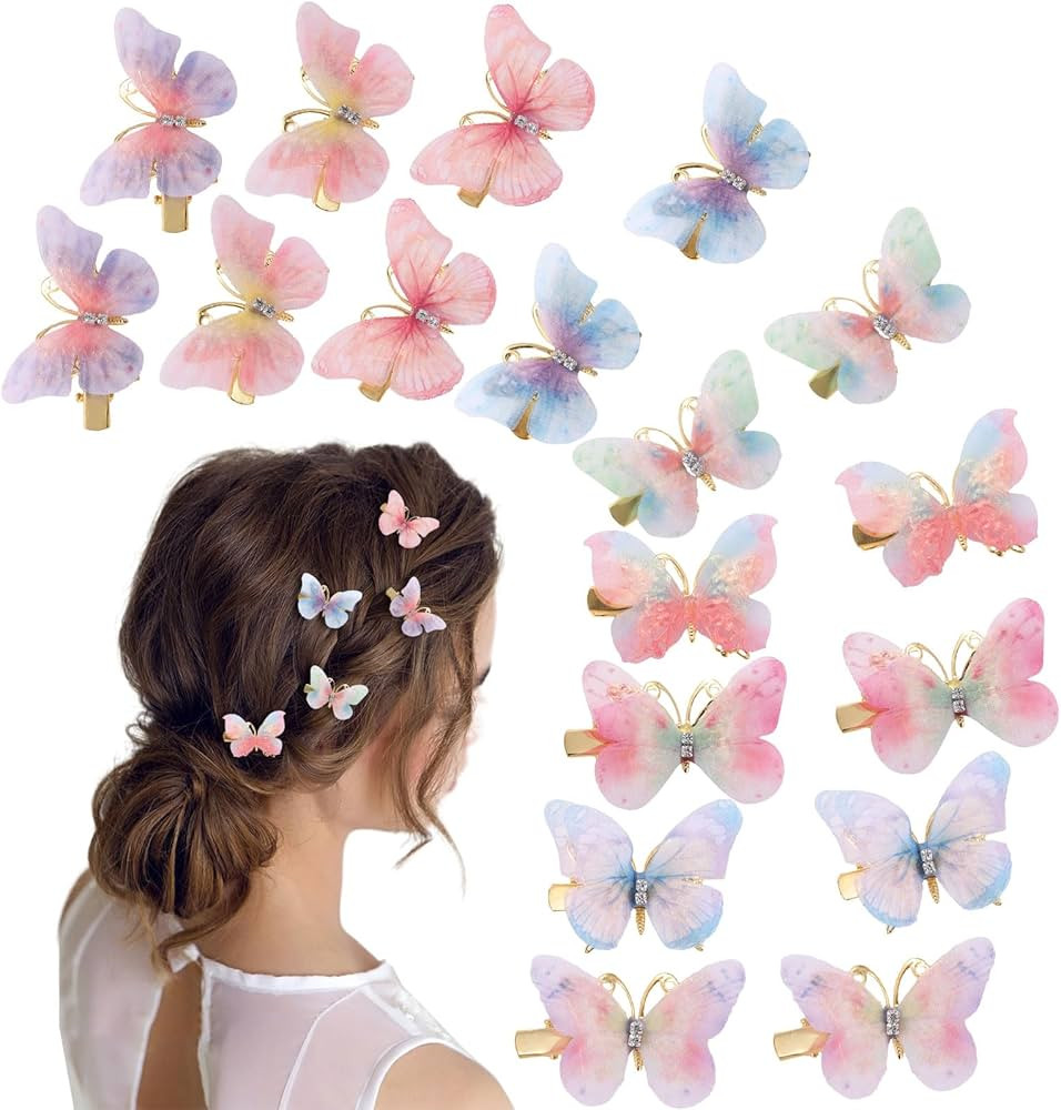 18Pcs Rhinestone Butterfly Hair Clips for Teens Women, Y2K Glitter Hair Jaw Clips, Cute Headwear ... | Amazon (US)