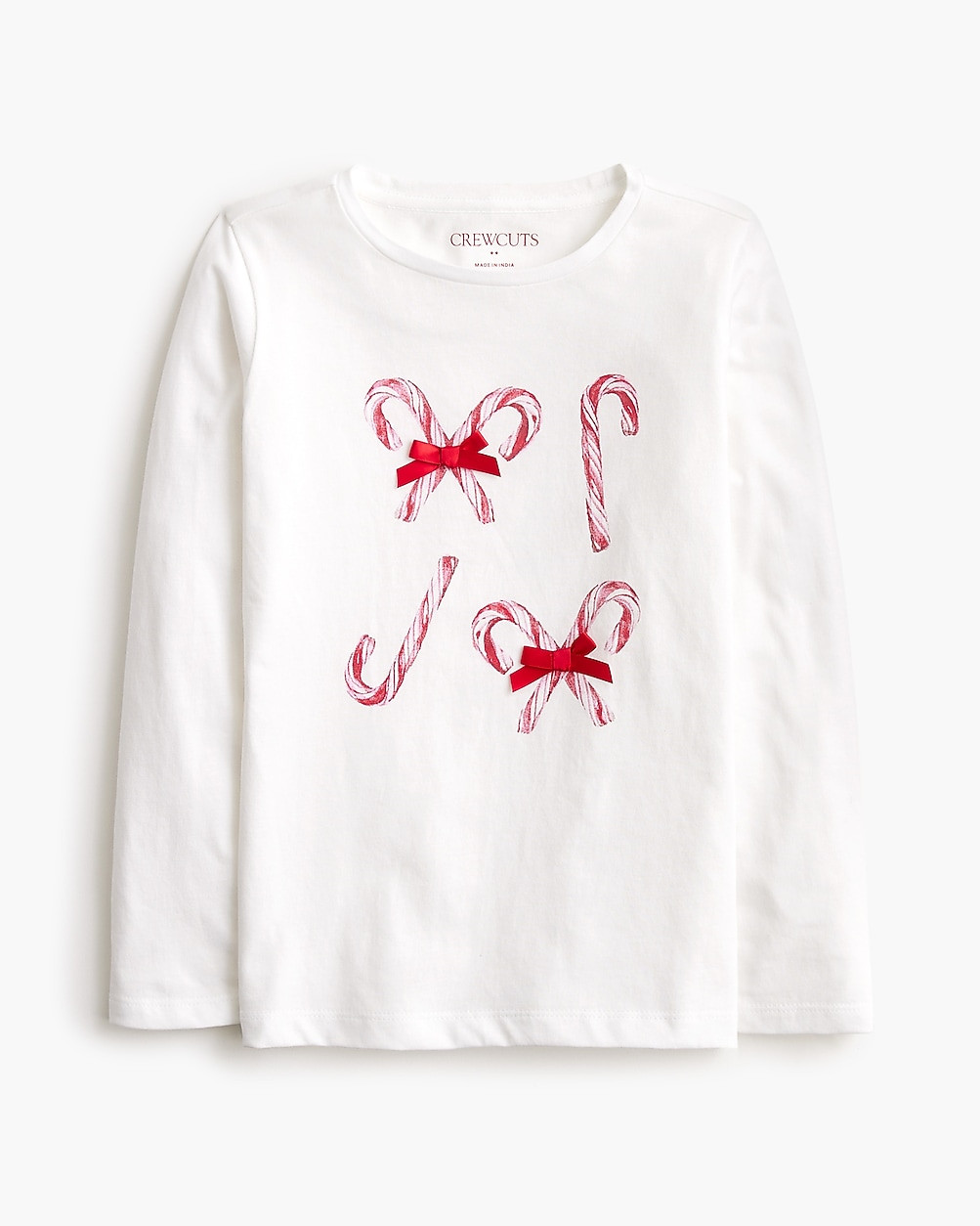 Girls' long-sleeve ribbon candy cane graphic tee | J.Crew Factory