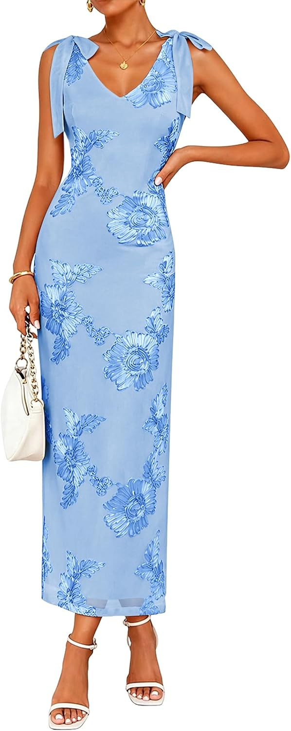 Lazysmile Womens Floral Embroidered Maxi Cocktail Wedding Guest Dress | Amazon (US)
