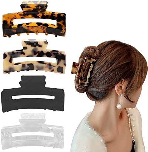 Aaiffey 4PCS Hair Claw Clips, Non-Slip Tortoise Hair Jaw Clips, Leopard Stylish Hair Clamps,Strong H | Amazon (CA)