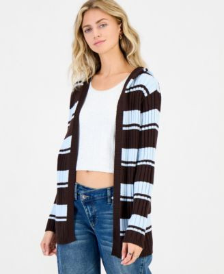 Juniors' Open-Front Hooded Ribbed Cardigan | Macy's