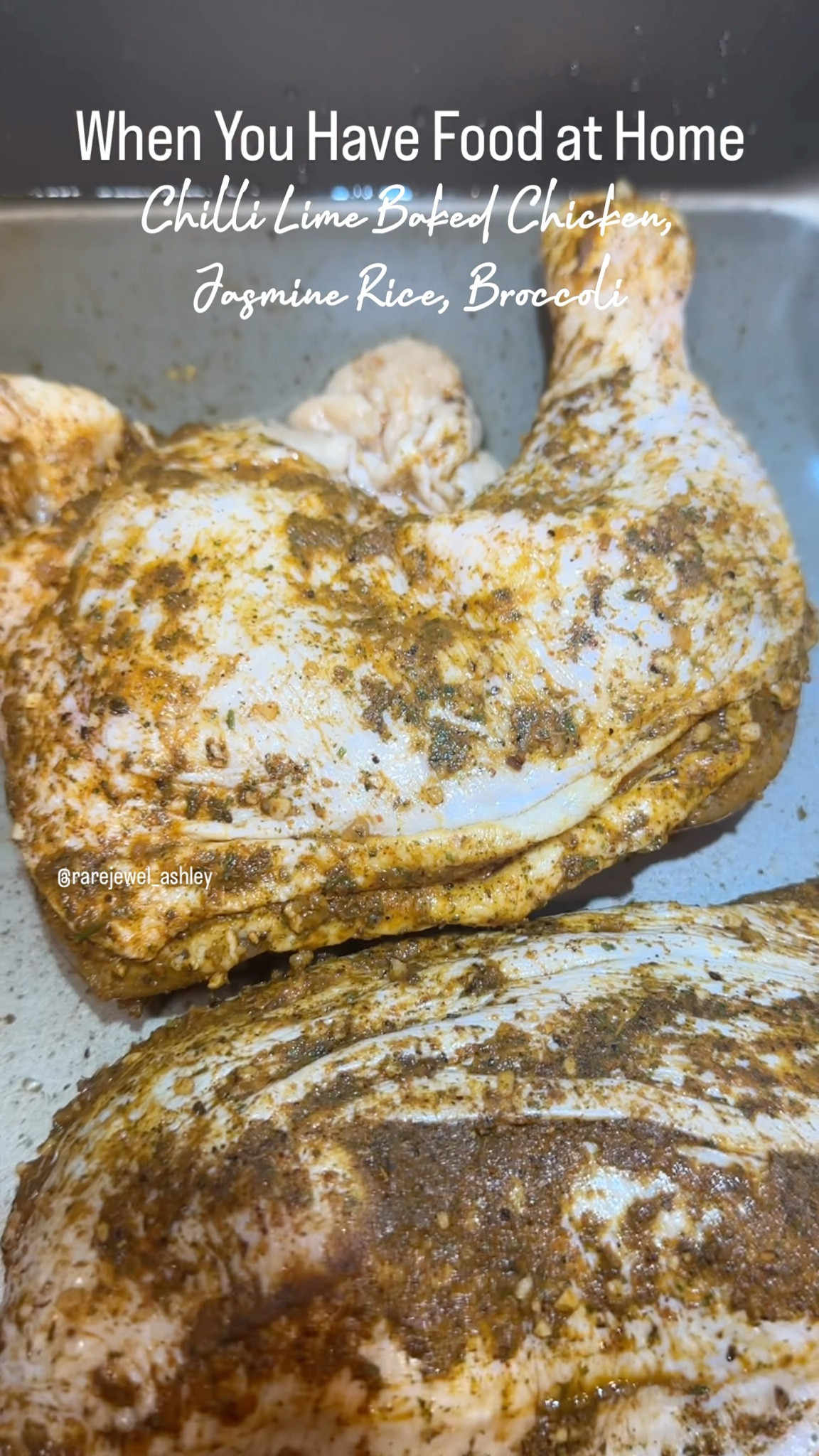 When you have food at home: 
Chilli lime chicken leg quarters, jasmine rice and steamed broccoli.

Total preparation was about 1 hour and 15 minutes.

#foodie #food #recipes #trending #musthave 

#LTKFamily