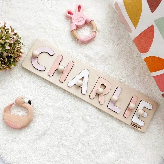 Personalized Name Puzzle With Pegs, Baby Gift, Nursery Decor, Wooden Toys, Baby Shower Gift, East... | Etsy (US)