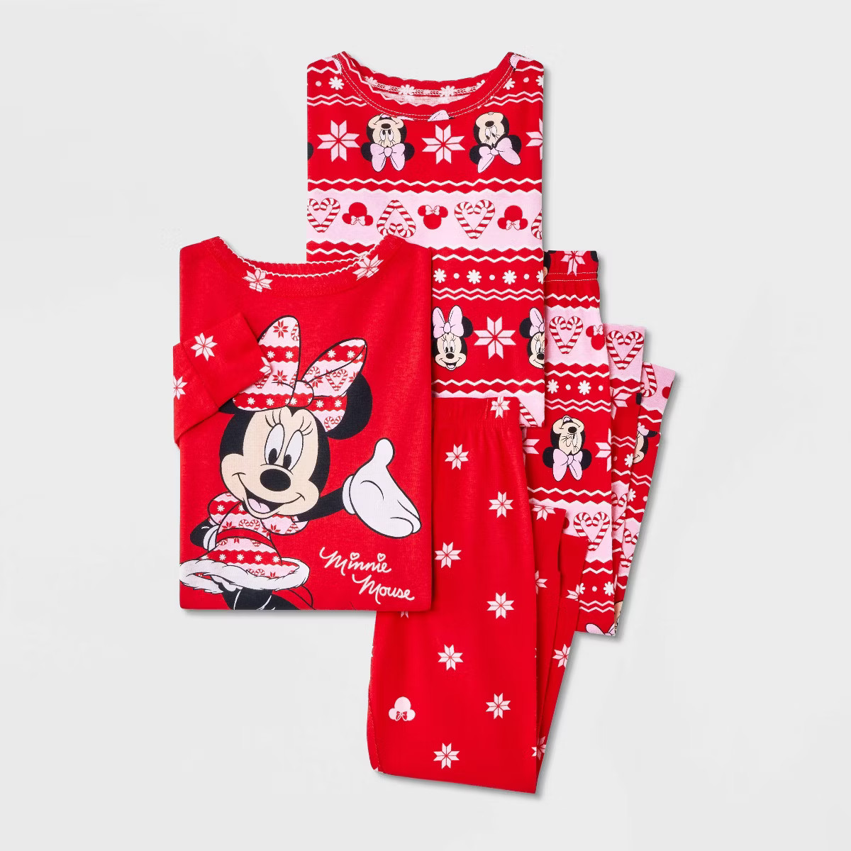Toddler Girls' Holiday 4pc Minnie Mouse Long Sleeve Cotton Snug Fit Pajama Set - Red/Pink 2T | Target