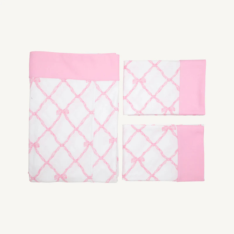 Sleep Tight Sheet Set - Belle Meade Bow with Pier Party Pink | The Beaufort Bonnet Company