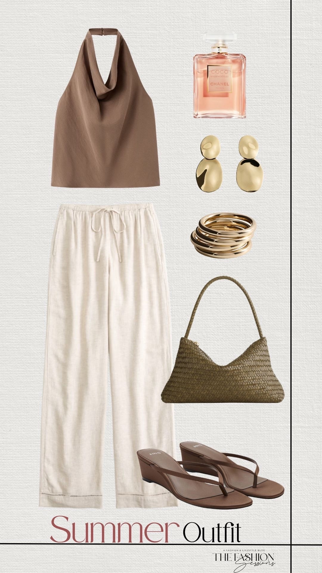 Summer Outfit | Linen Halter Top | Linen Pants | Olive Green Woven Bag | Wedge Sandals |

#LTKootd #LTKSeasonal