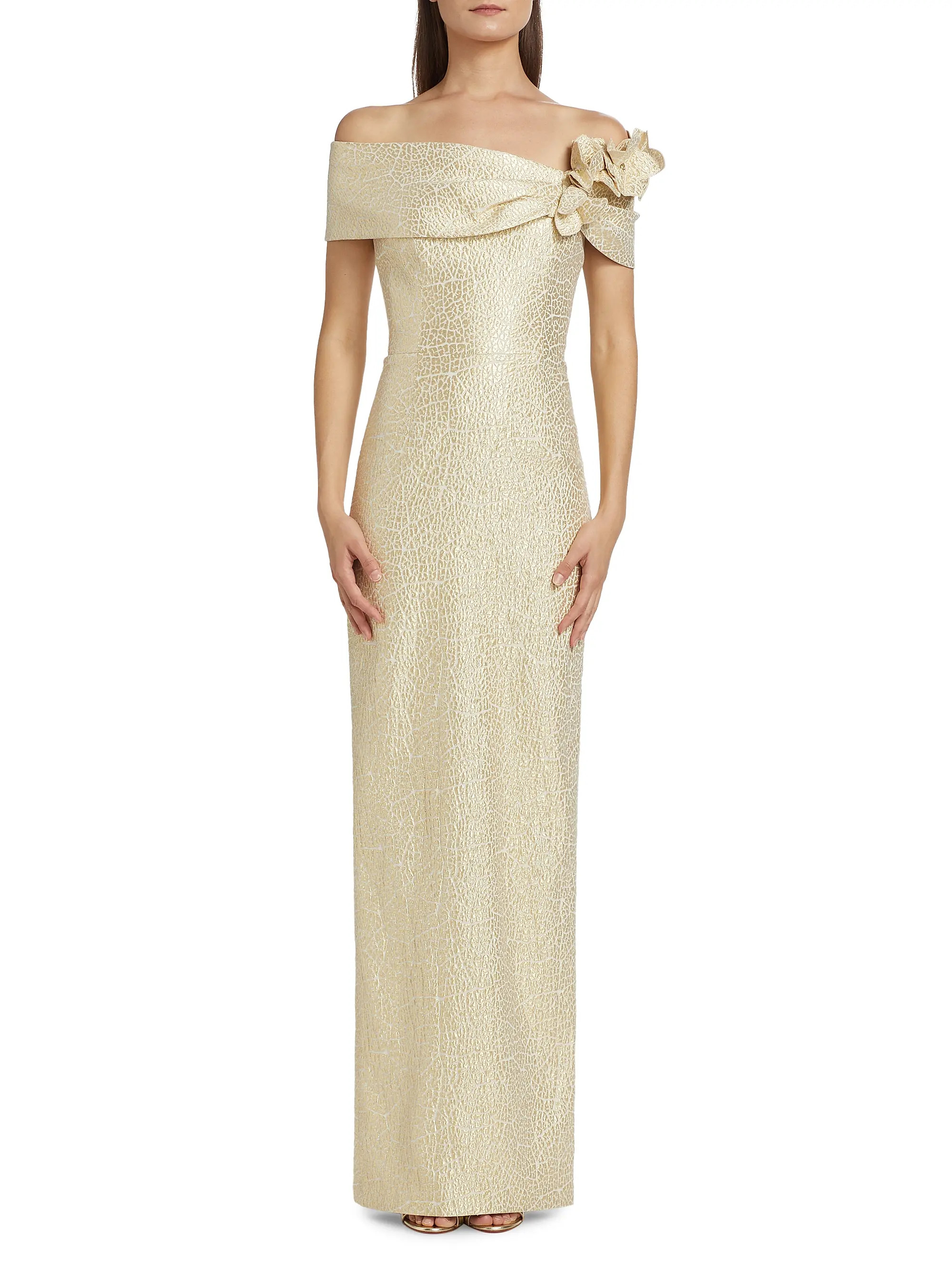 Off-the-Shoulder Jacquard Column Gown | Saks Fifth Avenue