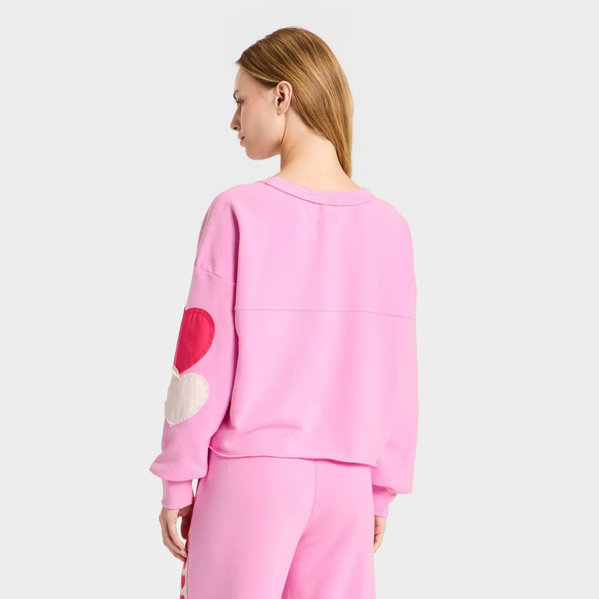 Women's Valentine's Day Patchwork Crewneck Sweatshirt - JoyLab™ Pink | Target