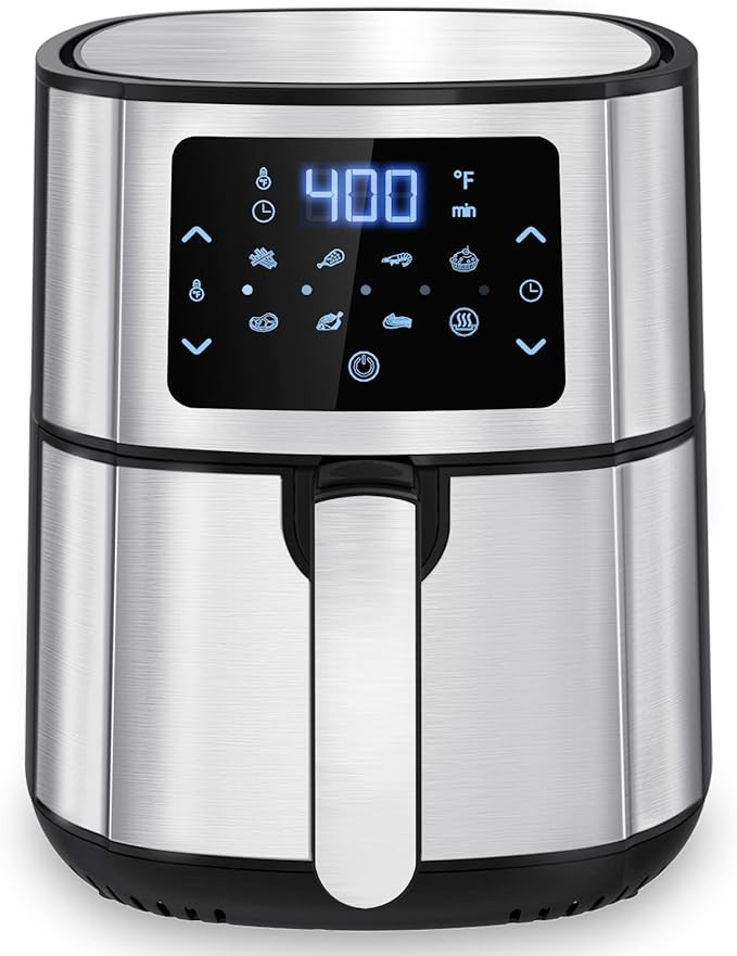 Moochain Stainless Steel Air Fryer 6 Quart, Large Air Fryer Oven Oilless Cooker with Digital Touc... | Amazon (US)