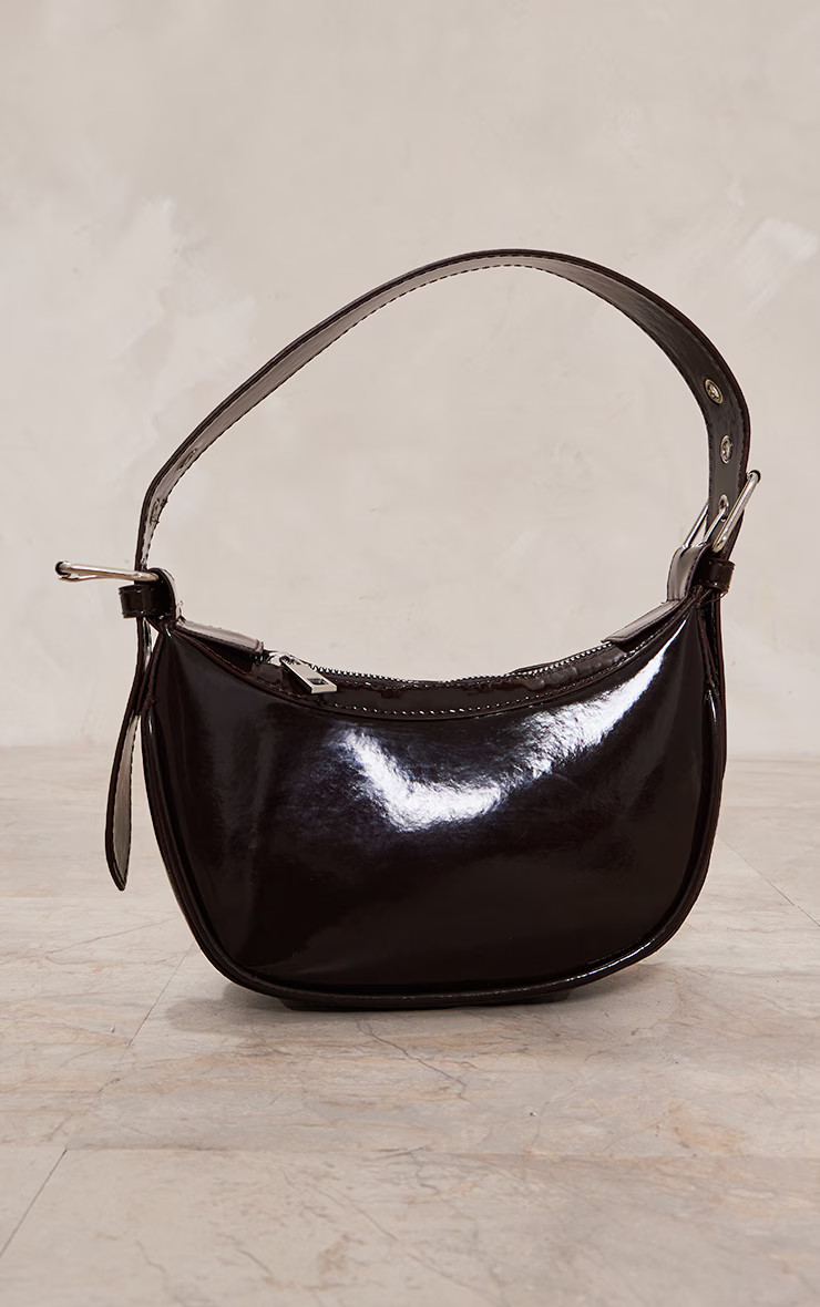 Chocolate Patent Buckle Strap Shoulder Bag | PrettyLittleThing UK