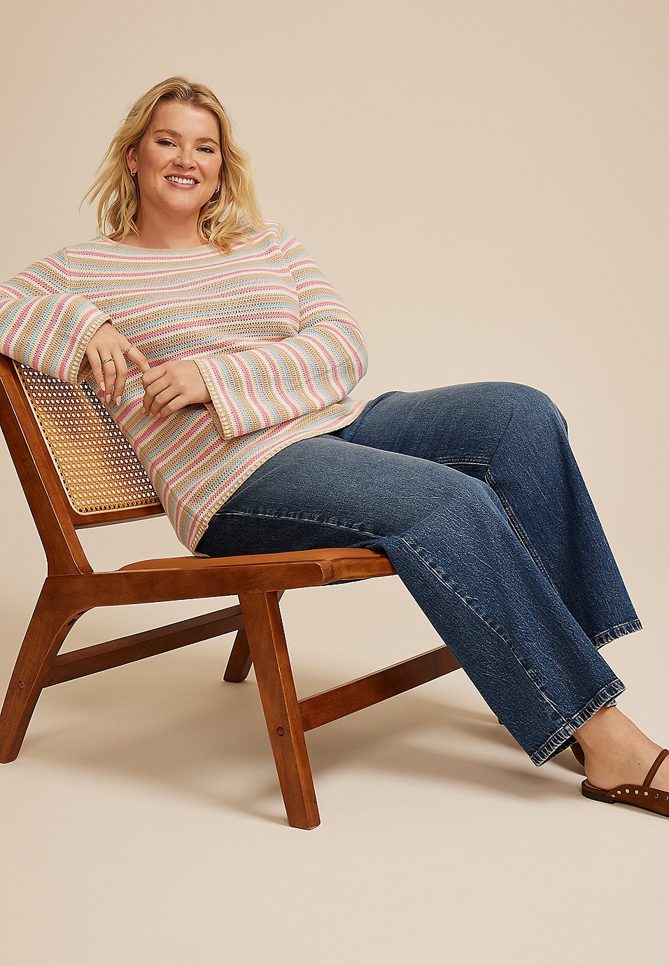 Plus Size Multicolor Striped Bell Sleeve Sweater | Maurices
