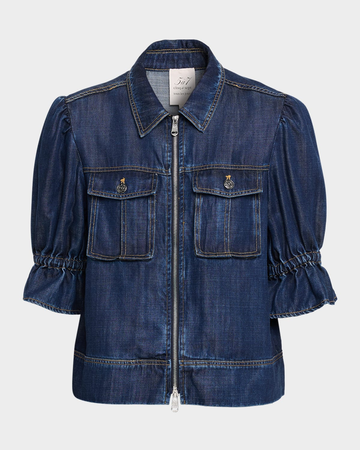 Holly Puff-Sleeve Denim Jacket | Neiman Marcus