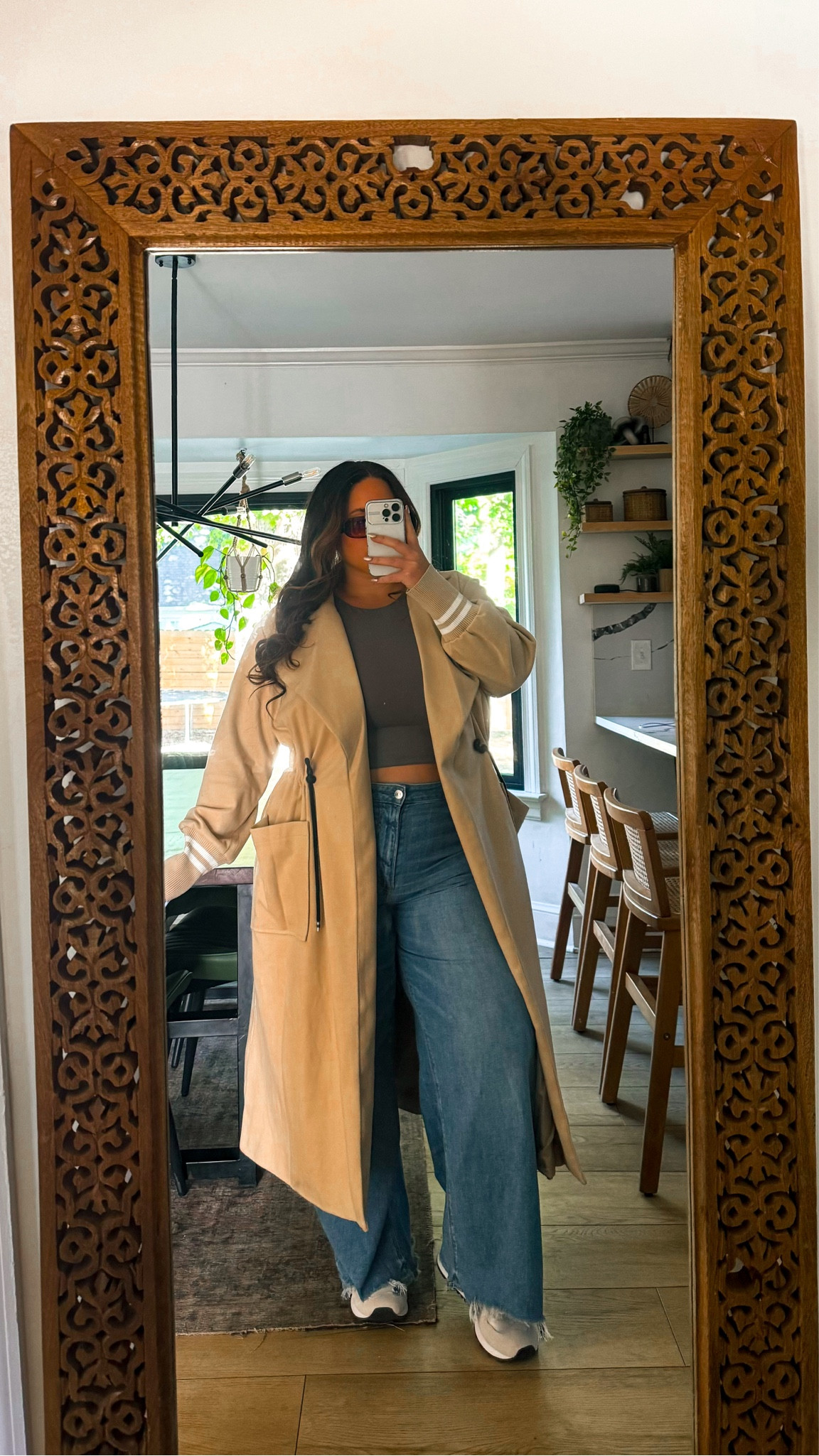 #ootd 

Trench: size XXL 
fully lined, drawstring waist 

Top: size XL
Double lined, medium compression, bra free, long crop 

Jeans: size 14 
(size down 1-2 sizes) very soft, very stretchy, feel like pajamas 

#LTKStyleTip #LTKMidsize