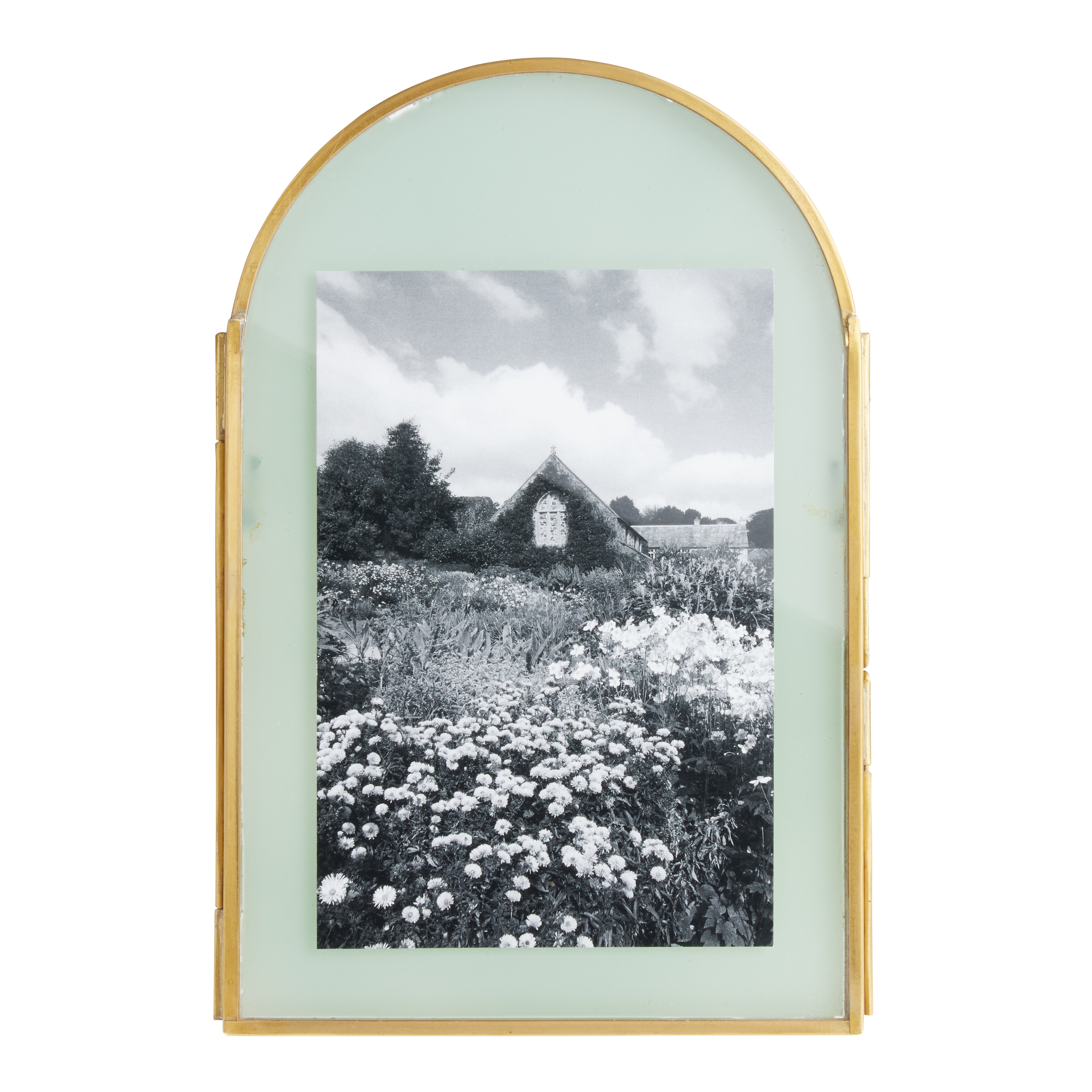 Antique Brass and Sage Glass Arched Picture Frame | World Market
