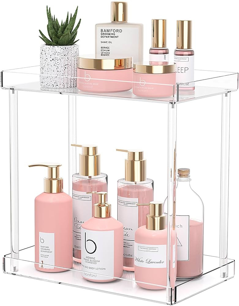 PEKVIZK 2 Tier Bathroom Countertop Organizer, Clear Acrylic Vanity Organizer Shelf, Spice Rack, S... | Amazon (US)