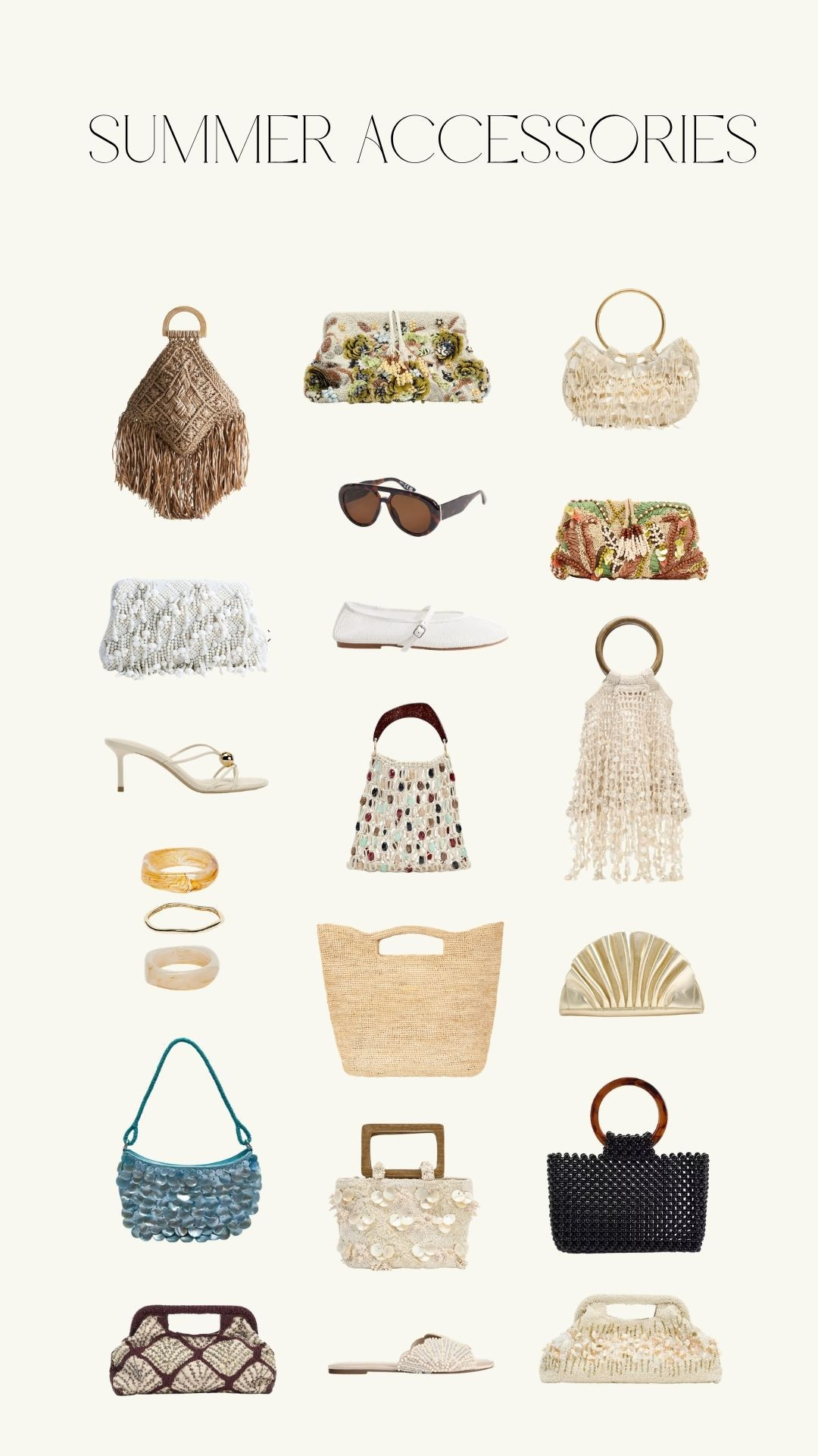 Summer Accessories Edit ☀️ 

Raffia Bag Trend, Beaded Clutch Bag, Woven Tote Bag, Shell And Sequin Bag, Statement Summer Handbags, White Mesh Ballet Flats, Kitten Heel Sandals, Holiday Accessories Inspo 

 #LTKuk #LTKsummer #LTKbag