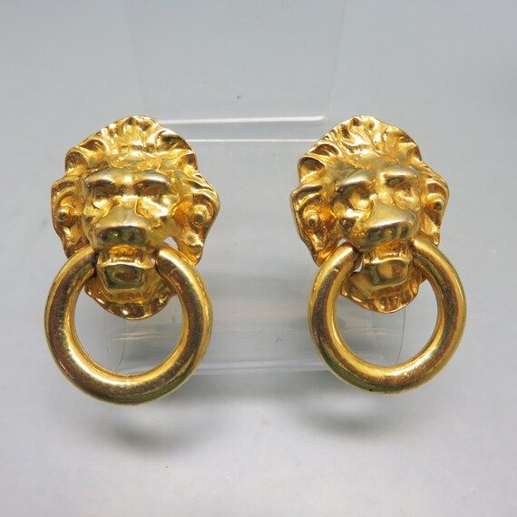 Lion Head Door Knocker Vintage Pierced Earrings | Etsy | Etsy (US)