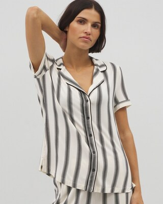 Printed Short Sleeve Notch Collar Pajama Top | SOMA